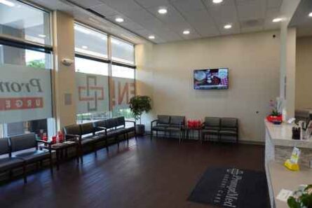 Inside the waiting room of PromptMed Urgent Care - Highland Park